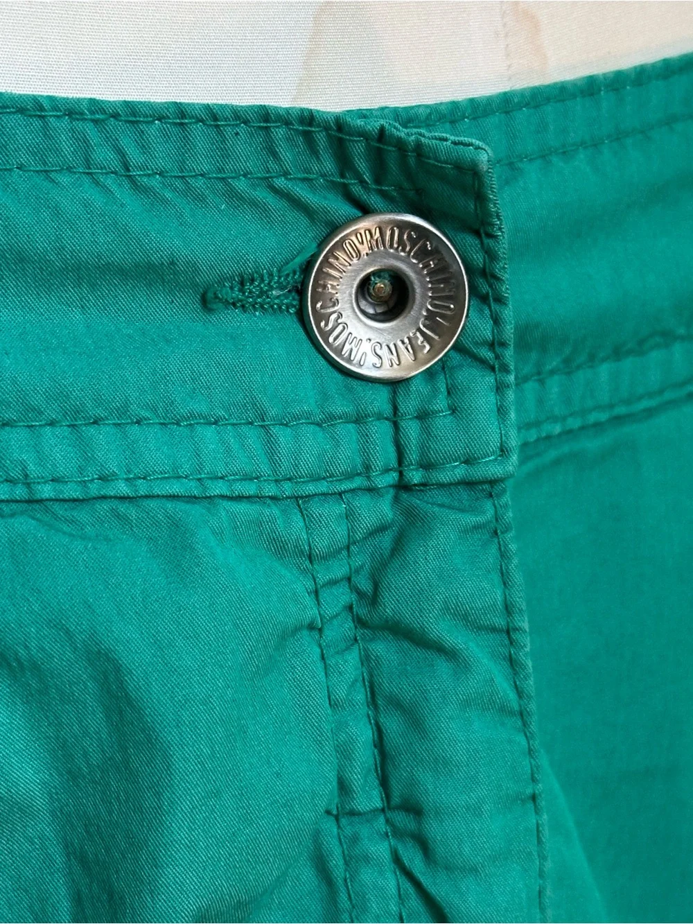 Vintage Moschino Jeans Y2K Kelly Green Skirt Studded Hearts Cotton Size 8 Medium